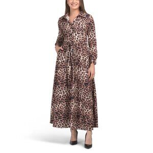 NANCY YANG leopard Button Down Animal Gown
